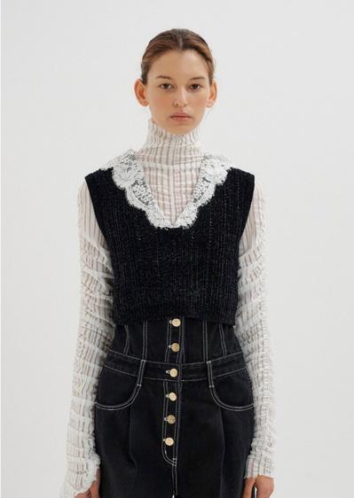 EENK-TEEN Lace Collared Velvet Knit Vest