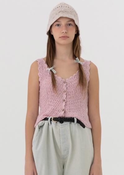 via crochet knit vest -pink