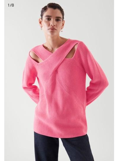 코스 코튼 드레이프 패널 스웨터 핑크