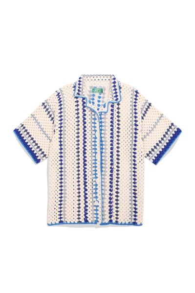 Women's Handmade Crochet Knit Shirt Multi Blue