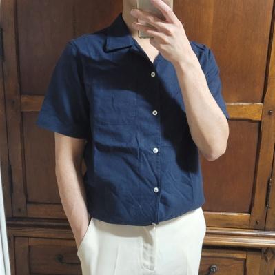 제로(xero) Hawaiian Linen Solid Shirts [Navy]

