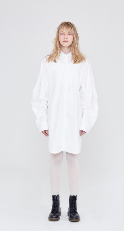 Sleeve Shirring Dress (White)