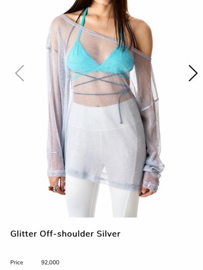glitter off shoulder silver 시스루 티셔츠