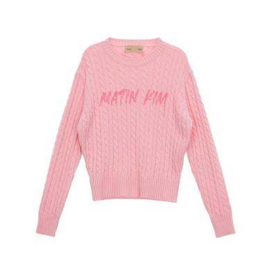 PAINTING LOGO CABLE PULLOVER IN PINK