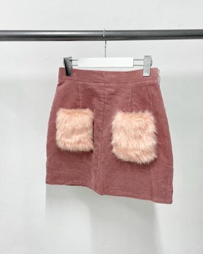 GRL fur pocket coduroy skirt