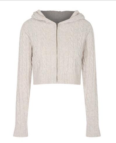 cable crip knit hoodie zip-up ivory