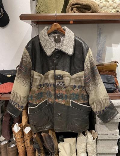 Wool*leather ethnic jacket