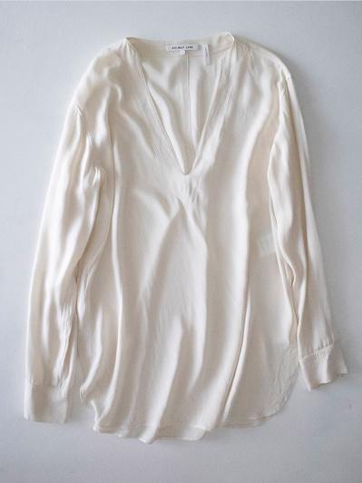 helmut lang - silk non collar blouse ( s,ivory )