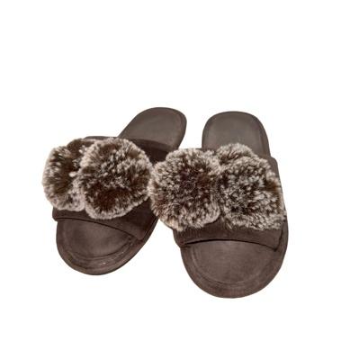 Chocolate brown fur ball slipper