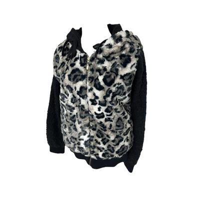 Black leopard fur detail hood zipup