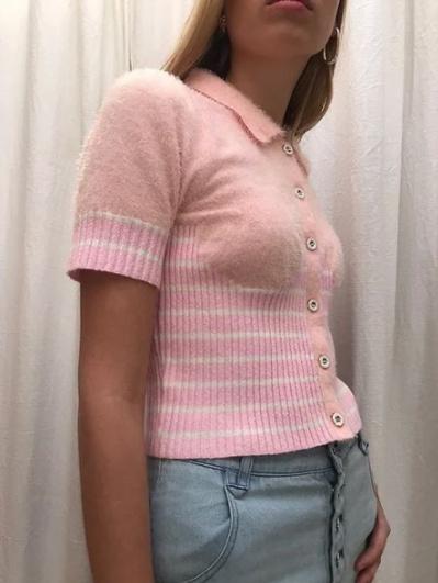 knitted polo terry top pink