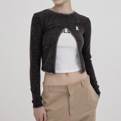 RR CUT OUT LONG SLEEVE KNIT TOP BROWN
