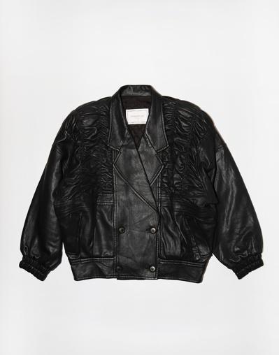 Double Leather Shirring Jacket, Black