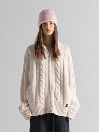 Cable Zip-up Cardigan Pink