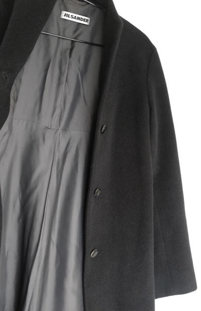 jil sander - wool slim non collar coat (34,black )