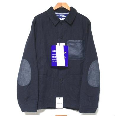 <새상품>준야와타나베맨(꼼데가르송)레더패치린넨커버올 셔츠재킷 네이비 XL