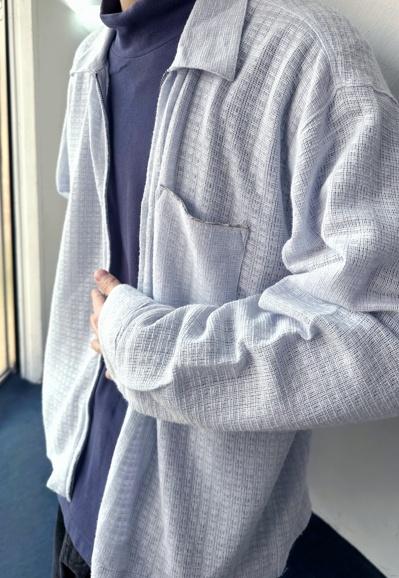 Net knit woven zip shirt jacket