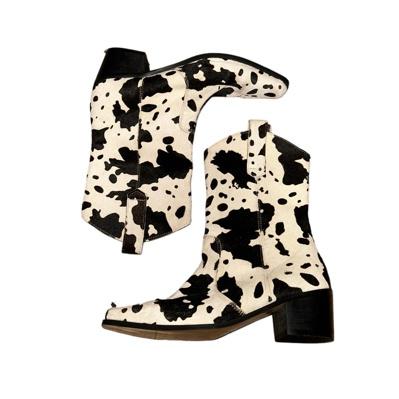 Black & white calf fur dalmatian boots