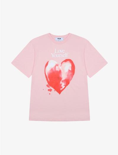 MSGM 여성 핑크 하트 오버핏 티셔츠