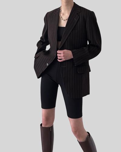 (Yves Saint Laurent)brown strip wool jacket 입생로랑 자켓