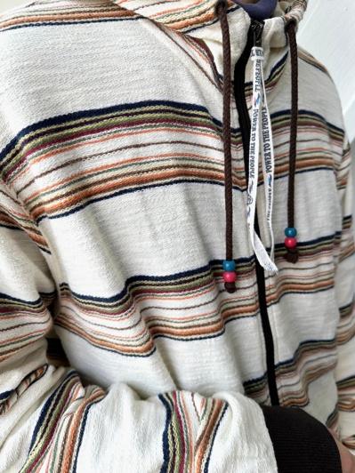 Native design stripe loose hood parka