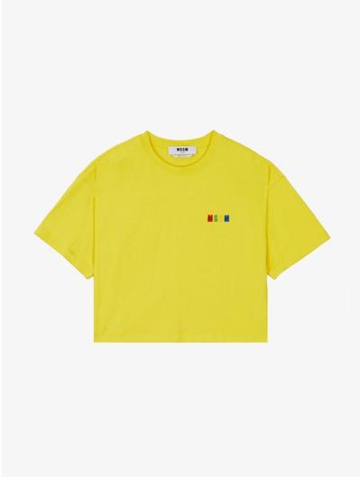(정품/새상품) MSGM 여성 옐로우 레인보우 로고 루즈핏 크롭 티셔츠 