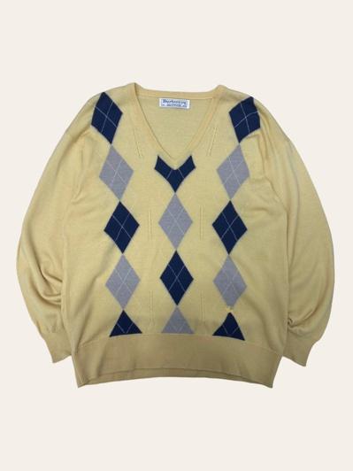 Burberry yellow merino wool agyle pattern v-neck sweater 40