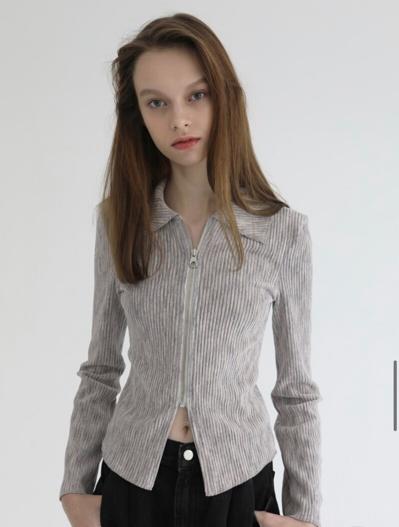 Velvet zip-up cardigan (gray)