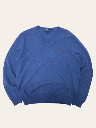 Polo ralph lauren faded blue merino wool v-neck sweater XL